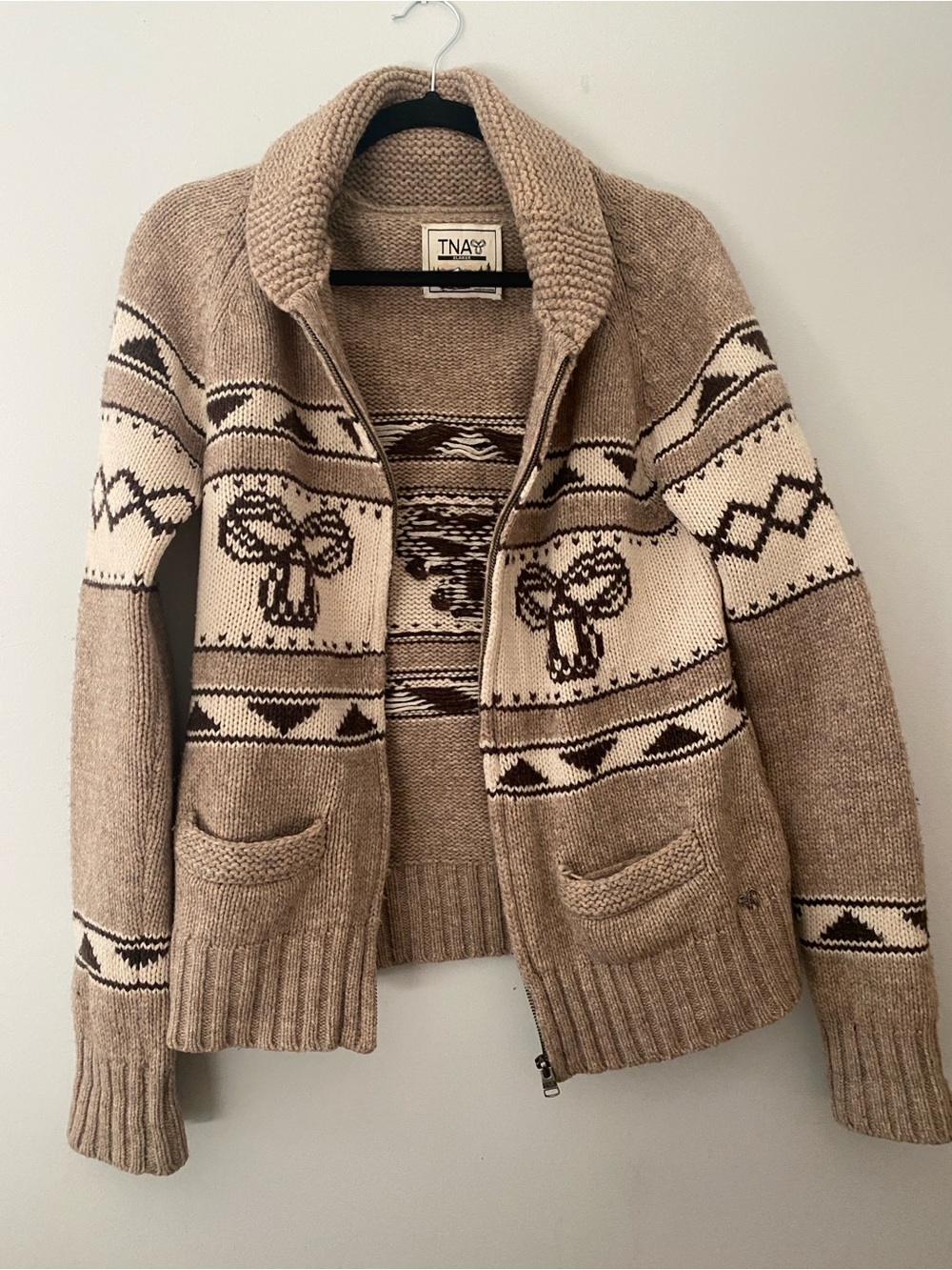 XL TNA Sea to Sky Lambswool Zip-Up Cardigan Sweaterl Collar Zip Cardigan WOOL